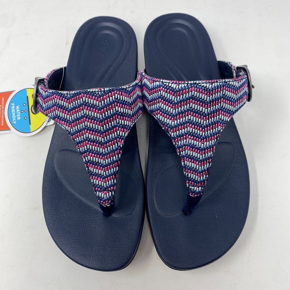 Aetrex Rita Toe Thong Sandals Women's US Size 5 - 5.5 Navy Blue and Purple - Picture 2 of 7